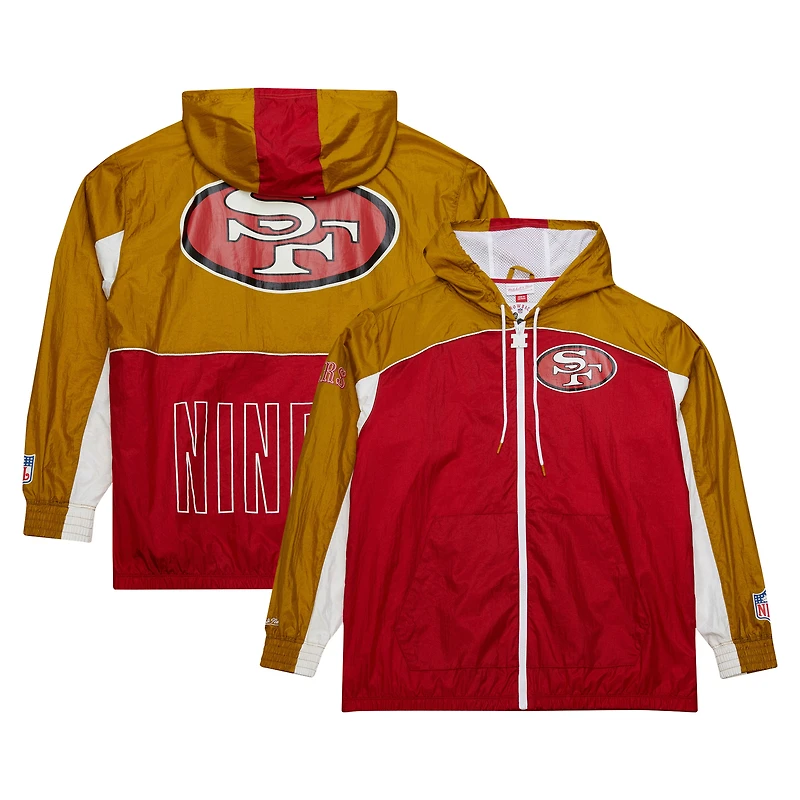 Coupe-vent zippé haut de gamme Big Shot Mitchell & Ness pour homme, couleur écarlate/doré, des 49ers San Francisco