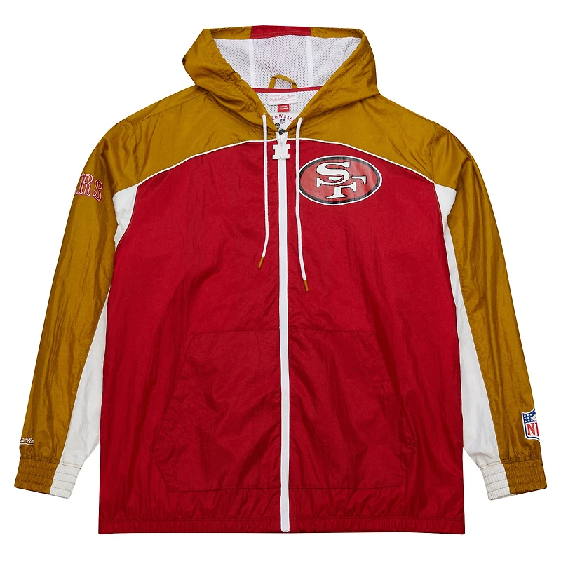 Coupe-vent zippé haut de gamme Big Shot Mitchell & Ness pour homme, couleur écarlate/doré, des 49ers San Francisco