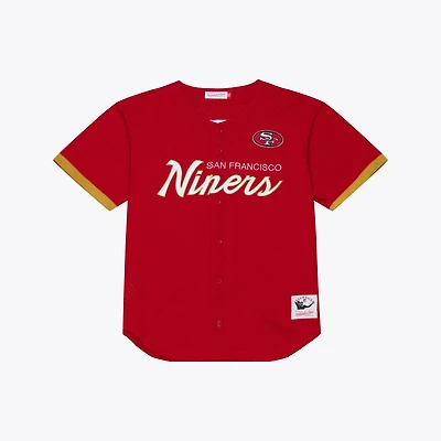 Maillot de mode Mitchell & Ness Scarlet San Francisco 49ers Head Coach en maille à boutons pour homme