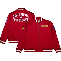 Veste Mitchell & Ness Scarlet San Francisco 49ers en satin épais entièrement zippée pour homme