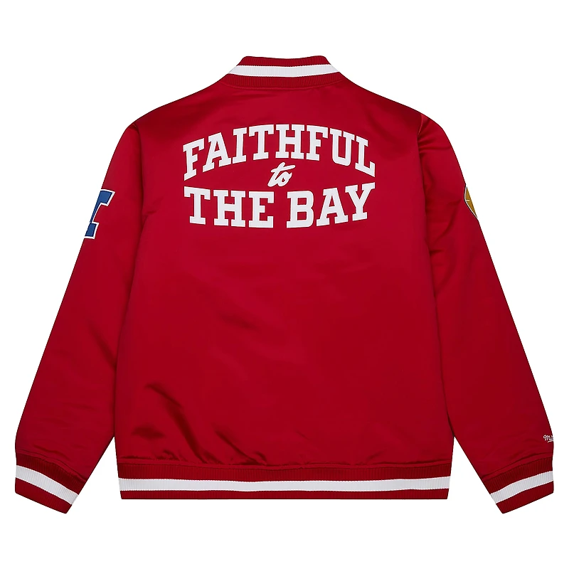 Veste Mitchell & Ness Scarlet San Francisco 49ers en satin épais entièrement zippée pour homme