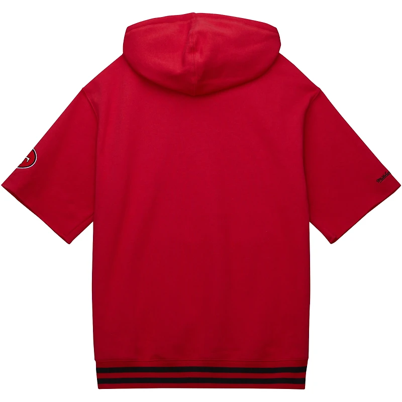 Men's Mitchell & Ness Scarlet San Francisco 49ers Pre-Game Short Sleeve Pullover Hoodie
