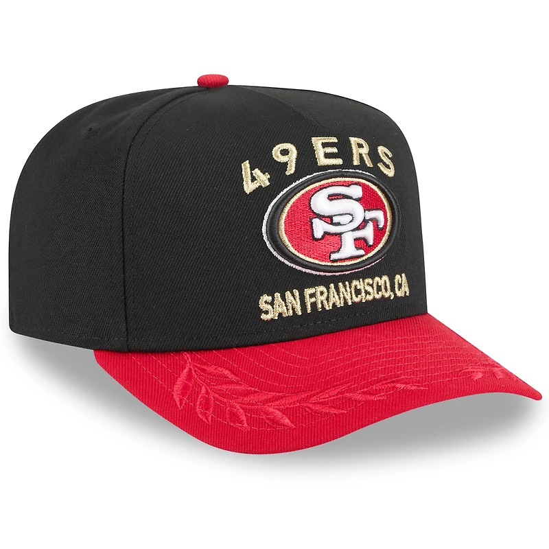 Casquette snapback New Era 9FIFTY A-Frame noire/écarlate pour homme, San Francisco 49ers, draft NFL 2025