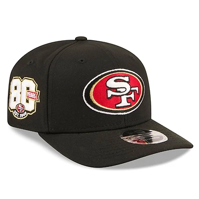 Casquette ajustable New Era noire pour homme, édition spéciale 80e anniversaire des 49ers de San Francisco (modèle 9SEVENTY).