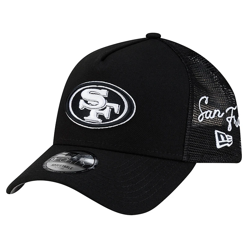 Men's New Era Black San Francisco 49ers City Script 9FORTY A-Frame Adjustable Hat