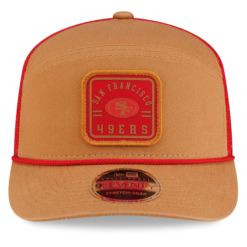 Men's New Era Brown/Scarlet San Francisco 49ers Team Patch Split Panel 9SEVENTY Adjustable Trucker Hat