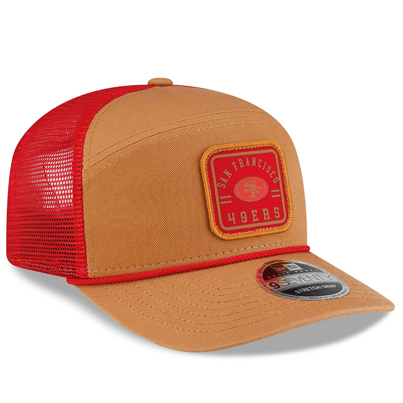 Men's New Era Brown/Scarlet San Francisco 49ers Team Patch Split Panel 9SEVENTY Adjustable Trucker Hat