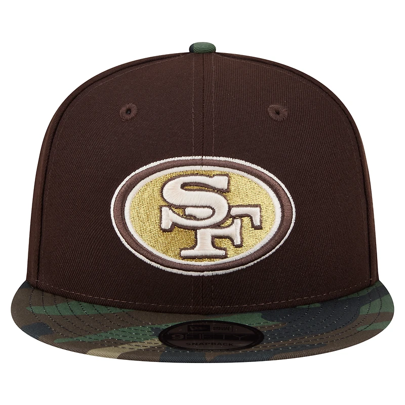 Casquette snapback New Era 9FIFTY marron foncé pour homme, motif camouflage bois brûlé des 49ers de San Francisco