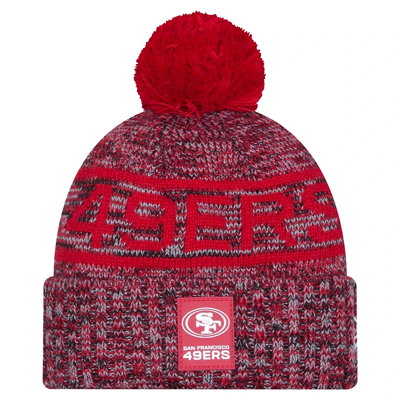 Men's New Era Scarlet San Francisco 49ers 2025 Sideline Cold Weather Cuffed Knit Hat with Pom