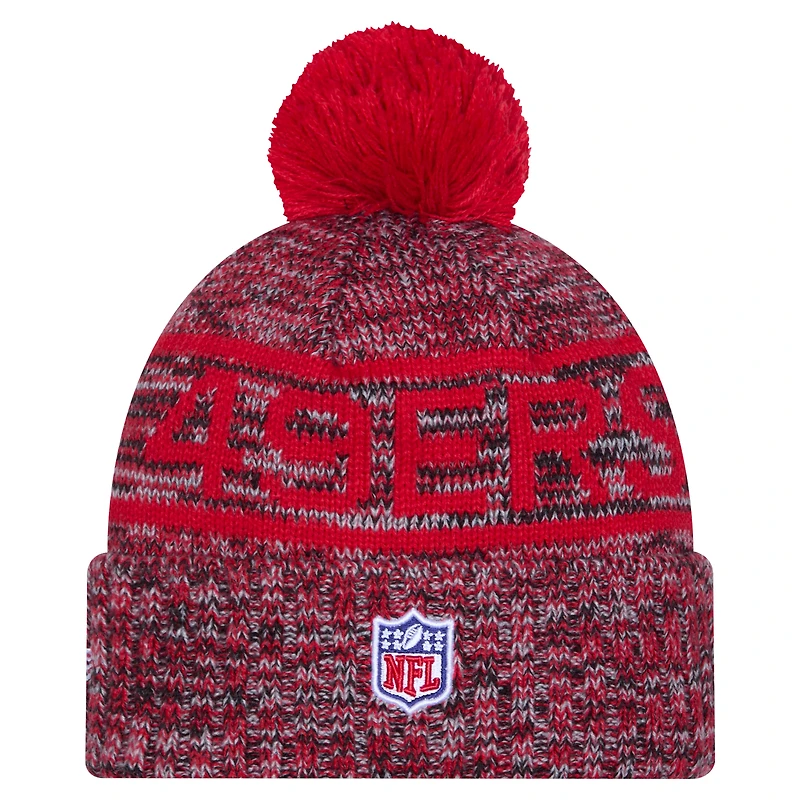Men's New Era Scarlet San Francisco 49ers 2025 Sideline Cold Weather Cuffed Knit Hat with Pom