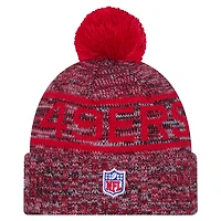 Men's New Era Scarlet San Francisco 49ers 2025 Sideline Cold Weather Cuffed Knit Hat with Pom