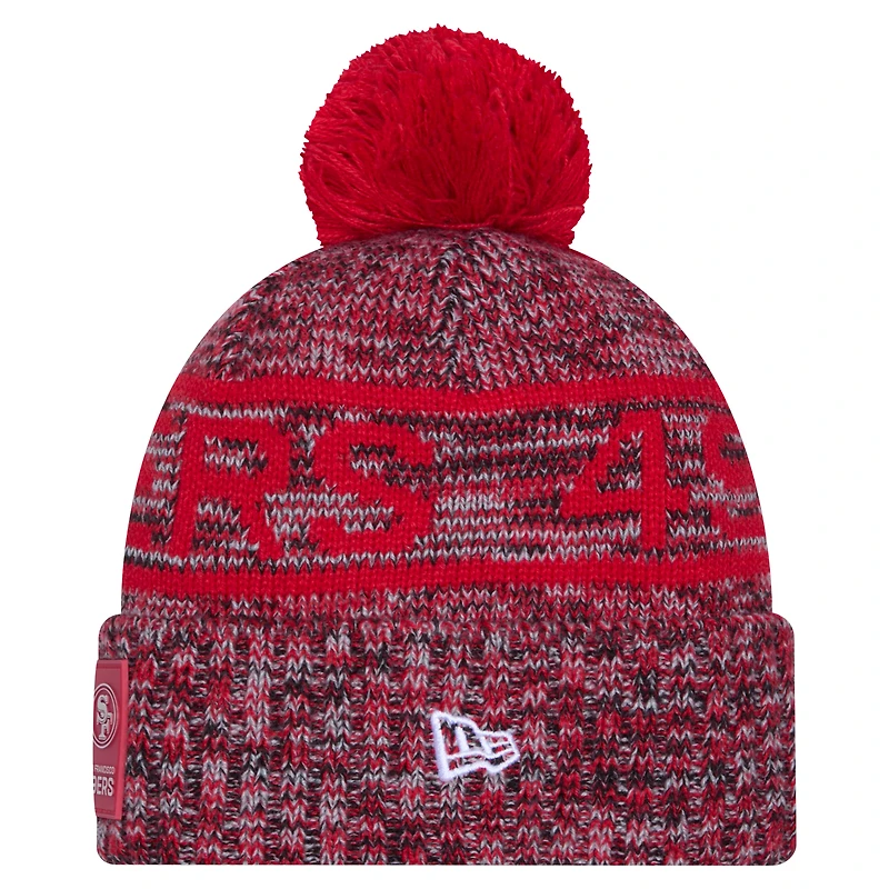 Bonnet d'hiver à revers New Era Scarlet San Francisco 49ers 2025 avec pompon