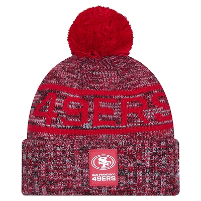 Men's New Era Scarlet San Francisco 49ers 2025 Sideline Cold Weather Cuffed Knit Hat with Pom