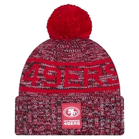 Men's New Era Scarlet San Francisco 49ers 2025 Sideline Cold Weather Cuffed Knit Hat with Pom