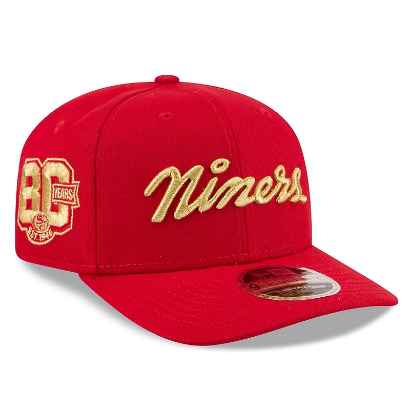 Men's New Era Scarlet San Francisco 49ers 80th Anniversary Script 9SEVENTY Adjustable Hat
