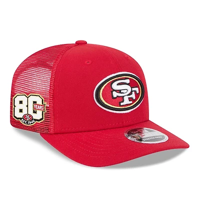Casquette trucker ajustable New Era Scarlet San Francisco 49ers 80e anniversaire 9SEVENTY pour homme