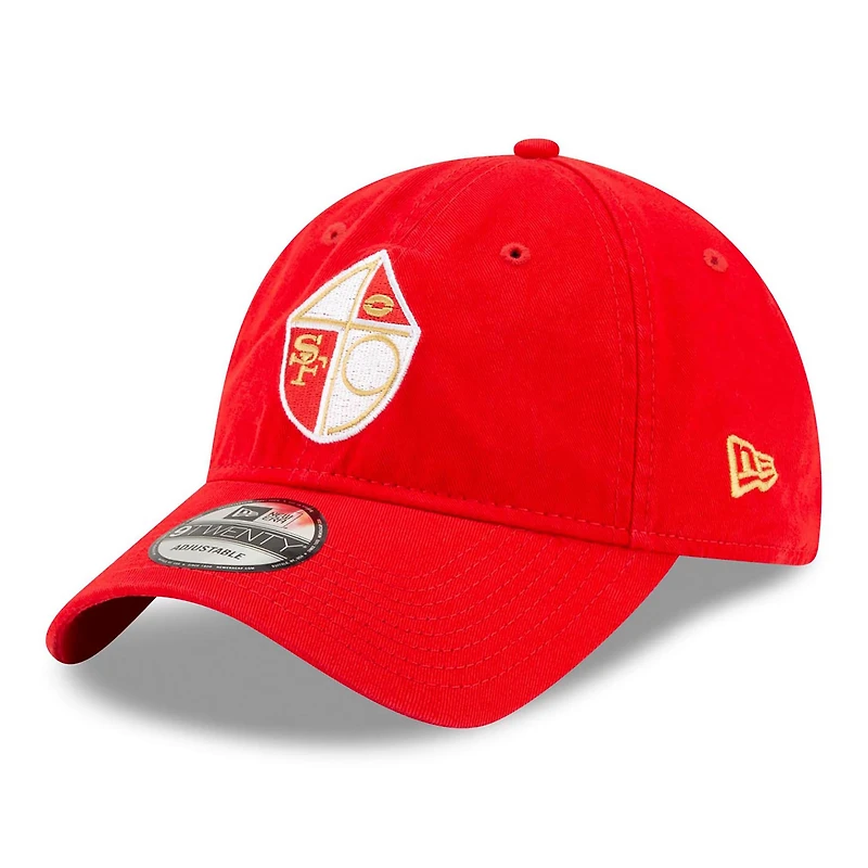 Men's New Era Scarlet San Francisco 49ers 80th Anniversary Throwback Side Patch 9TWENTY Adjustable Hat