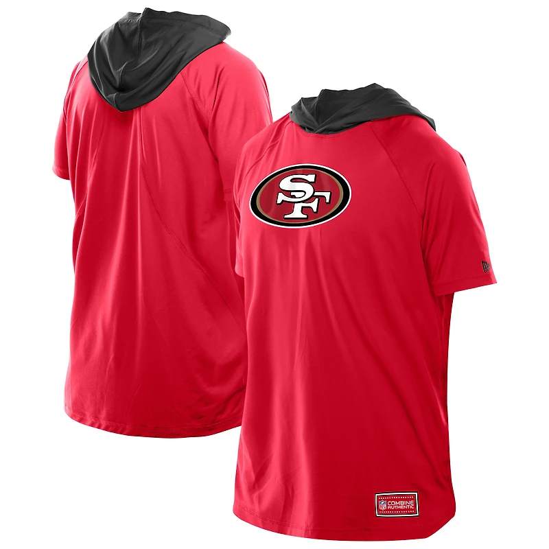 Men's New Era  Scarlet San Francisco 49ers Combine Authentic Hooded Raglan Short-Sleeve T-Shirt
