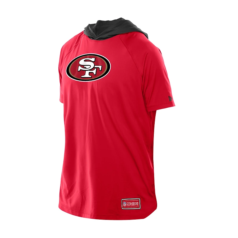 Men's New Era  Scarlet San Francisco 49ers Combine Authentic Hooded Raglan Short-Sleeve T-Shirt
