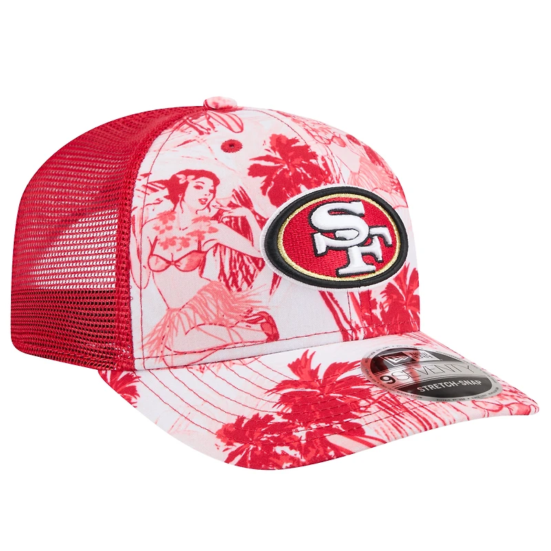 Men's New Era Scarlet San Francisco 49ers Hula 9SEVENTY Adjustable Trucker Hat