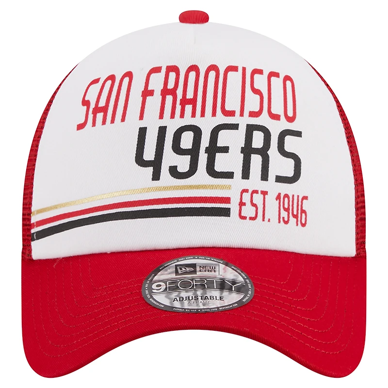 Men's New Era Scarlet San Francisco 49ers Stacked A-Frame Trucker 9FORTY Adjustable Hat