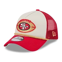 Men's New Era Stone/Scarlet San Francisco 49ers 2024 NFL Sideline Historic 9FORTY A-Frame Trucker Adjustable Hat