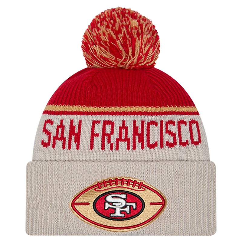 Men's New Era Stone San Francisco 49ers Sideline Historic Cuffed Knit Hat with Pom