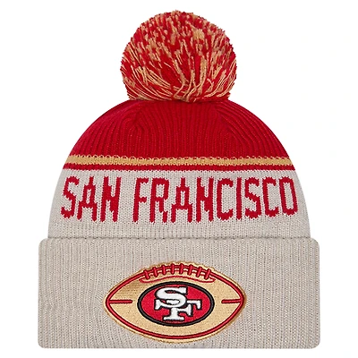 Men's New Era Stone San Francisco 49ers Sideline Historic Cuffed Knit Hat with Pom