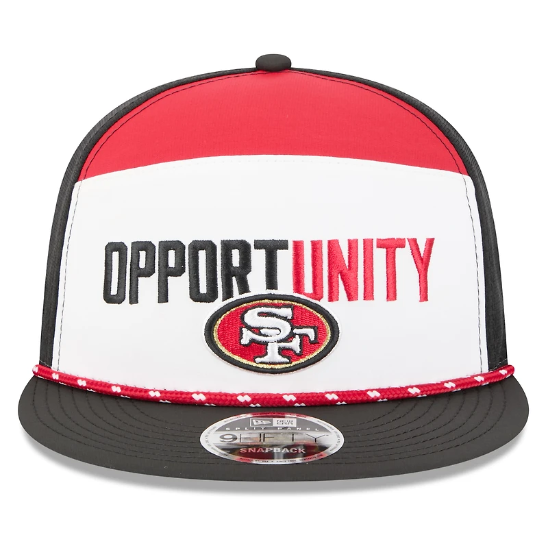 Casquette snapback New Era 9FIFTY blanche et noire pour homme, San Francisco 49ers 2025 Inspire Change Split Panel.
