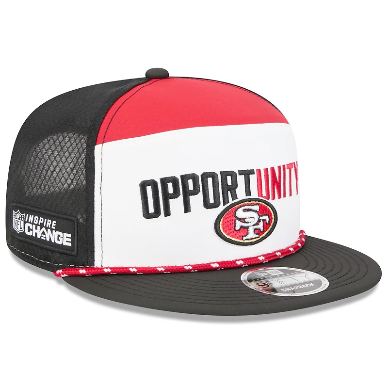 Casquette snapback New Era 9FIFTY blanche et noire pour homme, San Francisco 49ers 2025 Inspire Change Split Panel.