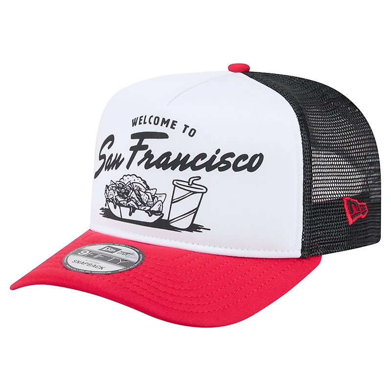 Men's New Era White/Scarlet San Francisco 49ers Foodie 9FIFTY A-Frame Trucker Snapback Hat