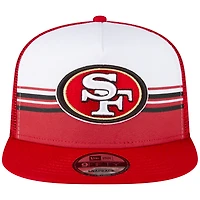 Men's New Era White/Scarlet San Francisco 49ers Striped A-Frame 9FIFTY Trucker Snapback Hat