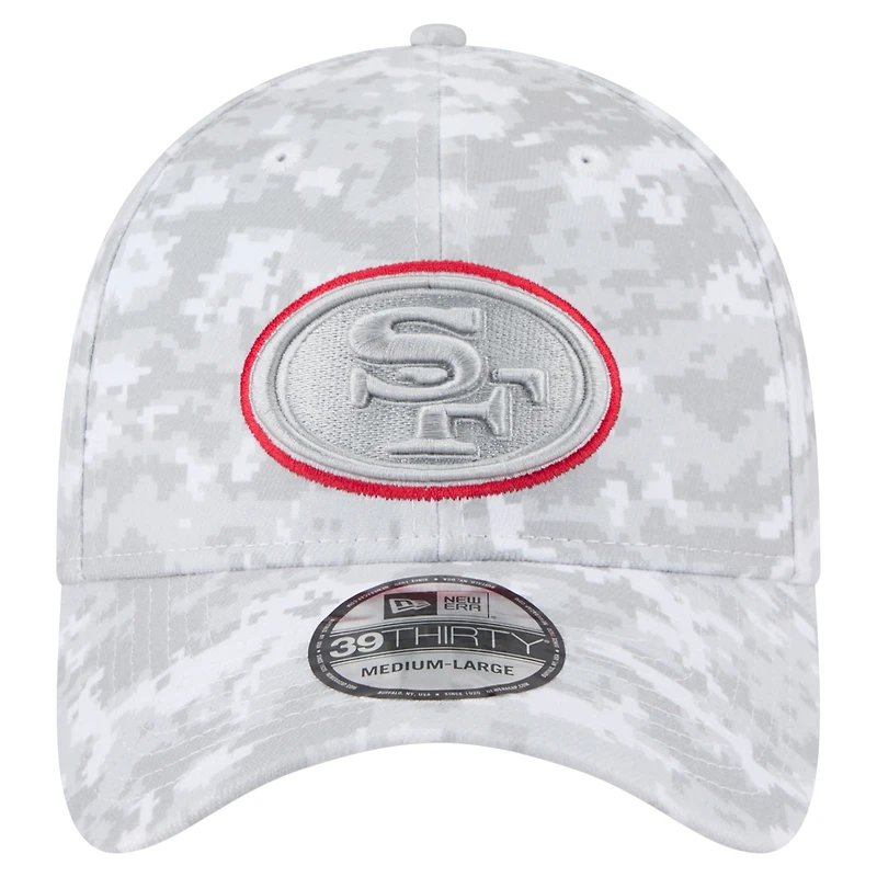 Casquette New Era blanche pour homme, San Francisco 49ers, édition spéciale 2025 « Salute to Service », pack fan 39THIRTY Flex
