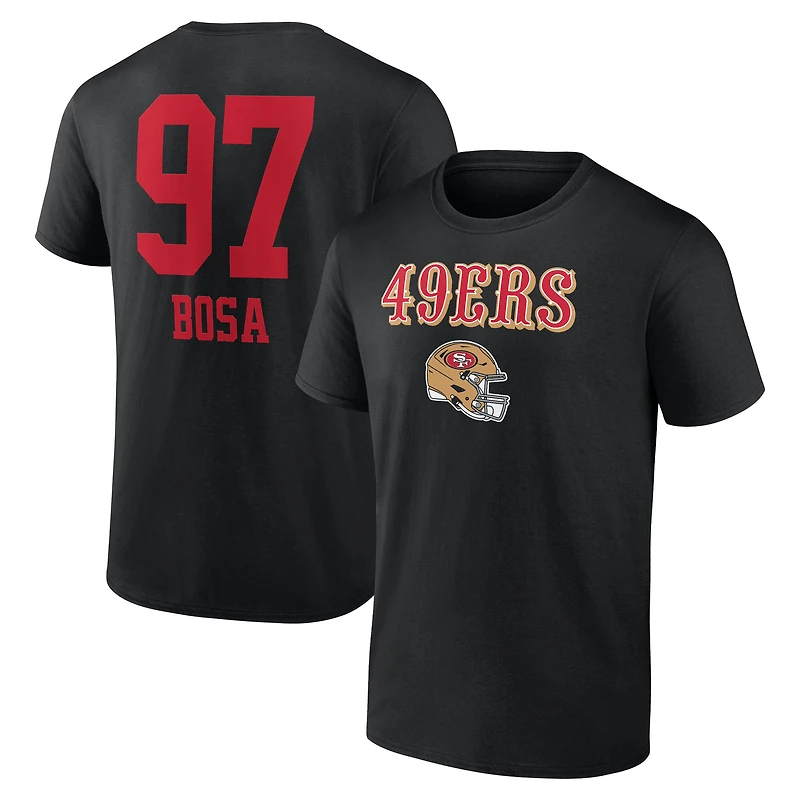 T-shirt noir Nick Bosa pour homme avec nom et numéro de l'équipe des 49ers San Francisco