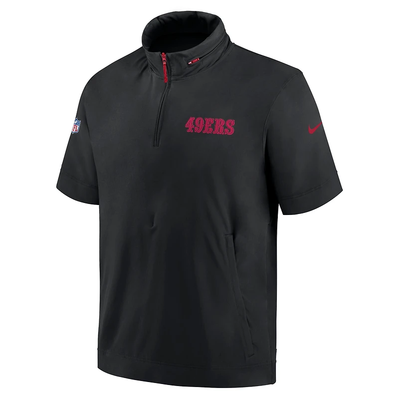 Men's Nike Black San Francisco 49ers 2024 Sideline Coach Short Sleeve Half-Zip Hoodie Jacket