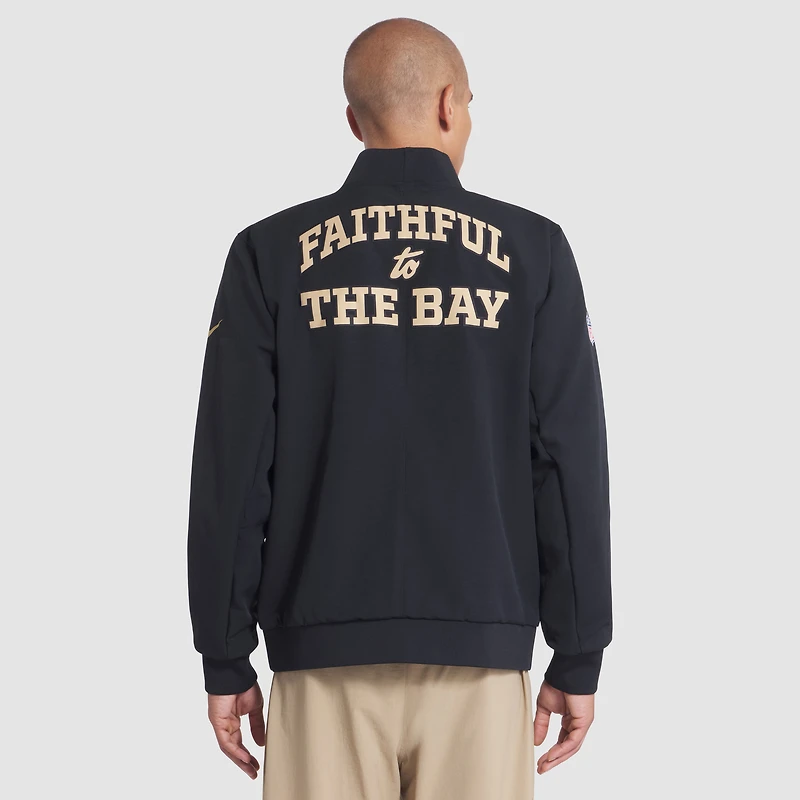 Veste aviateur Nike noire à fermeture éclair latérale pour homme, collection 2025 Rivalries des San Francisco 49ers