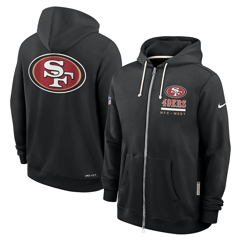 Sweat à capuche Nike noir San Francisco 49ers 2025 Sideline Utility Player Dri-FIT entièrement zippé pour homme
