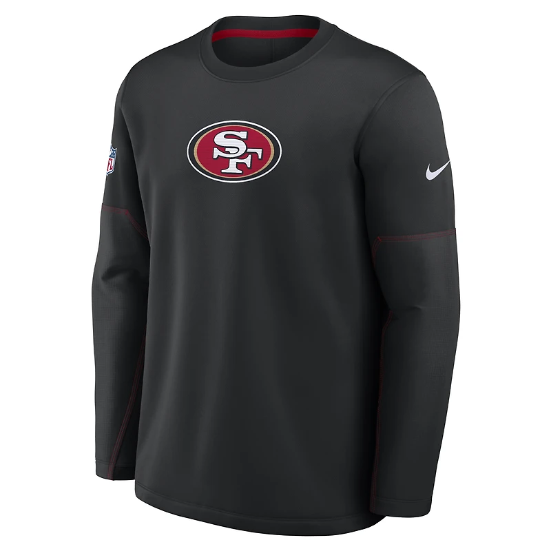 Haut Nike noir San Francisco 49ers Sideline Coach mi-lourd à col rond Therma-FIT pour homme