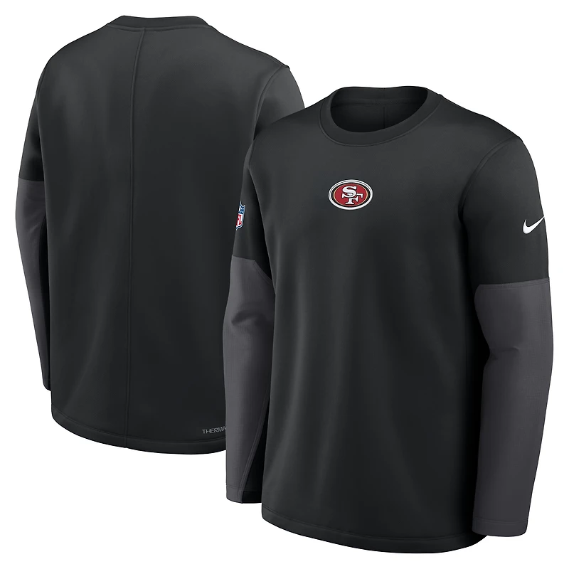 T-shirt Nike noir à manches longues Therma-FIT pour homme, coupe coach des San Francisco 49ers