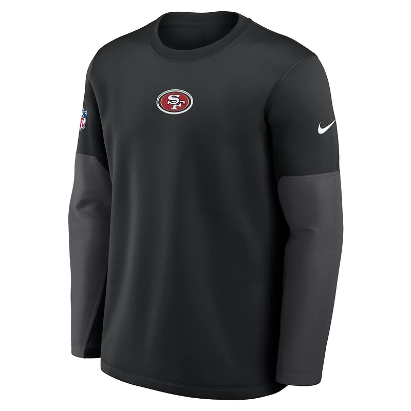 T-shirt Nike noir à manches longues Therma-FIT pour homme, coupe coach des San Francisco 49ers
