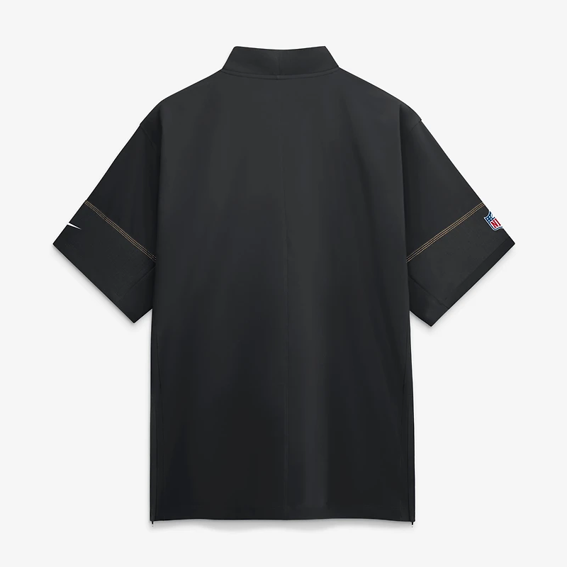 Veste d'entraîneur Nike noire pour homme, modèle Sideline des 49ers de San Francisco, manches courtes et fermeture éclair au quart.