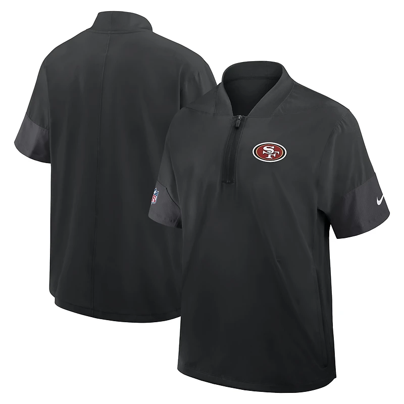 Veste d'entraîneur Nike noire San Francisco 49ers Sideline à manches courtes et fermeture éclair au quart Dri-FIT pour homme
