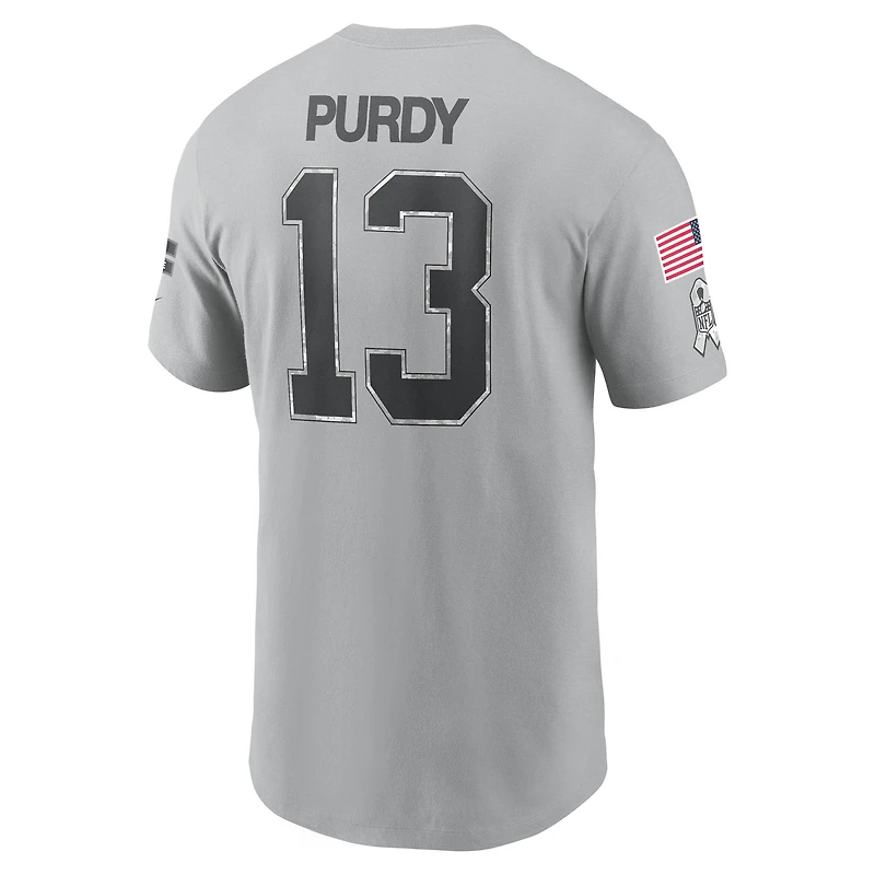 T-shirt Nike Brock Purdy gris pour homme San Francisco 49ers 2024 Salute To Service avec nom et numéro