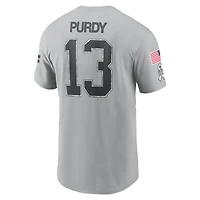 T-shirt Nike Brock Purdy gris pour homme San Francisco 49ers 2024 Salute To Service avec nom et numéro