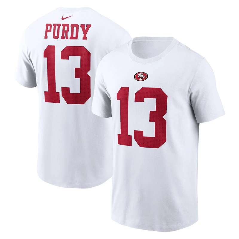T-shirt Nike Brock Purdy pour homme, blanc, nom et numéro du joueur des San Francisco 49ers