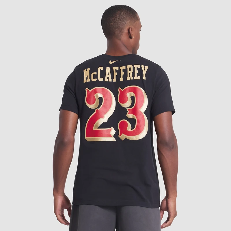 T-shirt Nike Christian McCaffrey noir pour homme, collection San Francisco 49ers 2025 Rivalries, nom et numéro du joueur