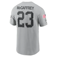 T-shirt Nike Christian McCaffrey gris pour homme San Francisco 49ers 2024 Salute To Service avec nom et numéro