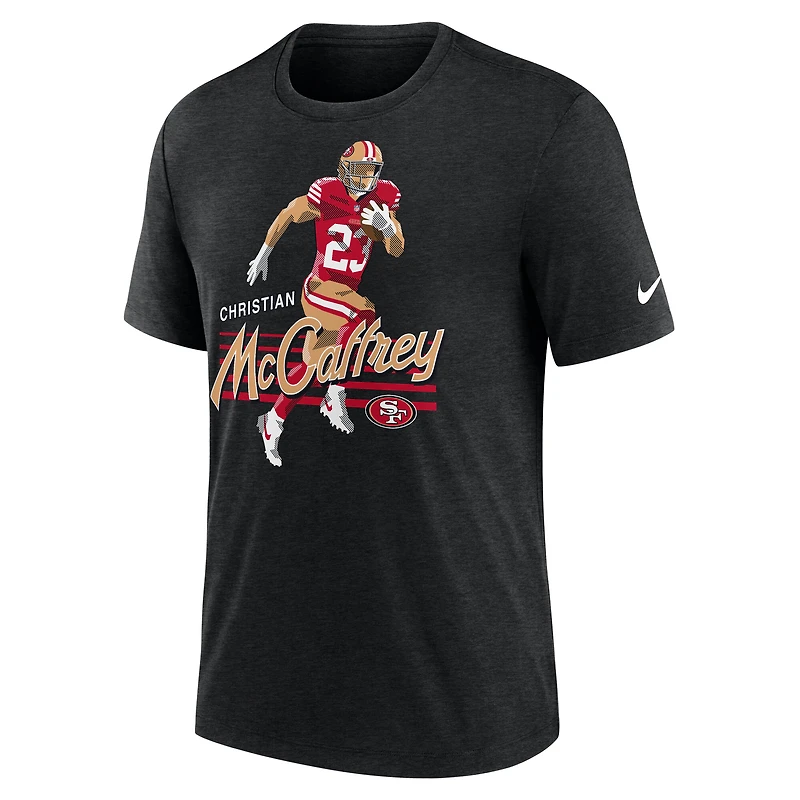 T-shirt Nike Christian McCaffrey pour homme, noir chiné, motif joueur des 49ers de San Francisco