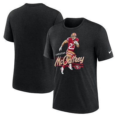 T-shirt Nike Christian McCaffrey pour homme, noir chiné, motif joueur des 49ers de San Francisco