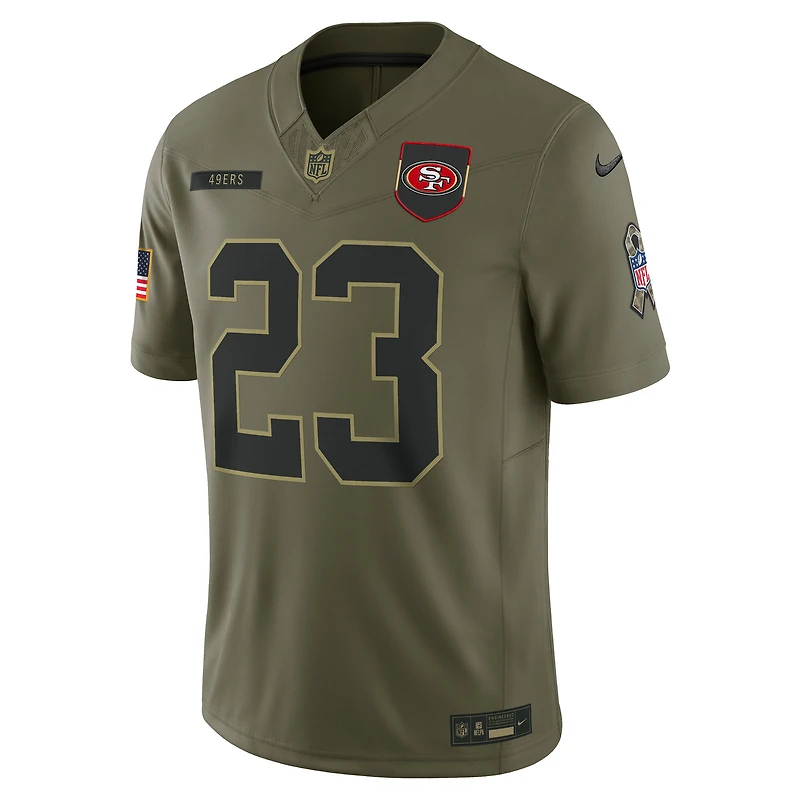 Maillot Nike Christian McCaffrey Olive San Francisco 49ers 2025 Salute to Service Limited pour homme